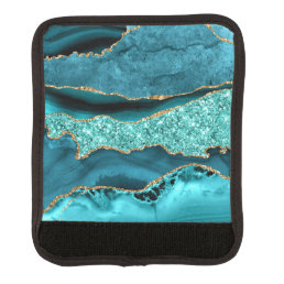 Agate Teal Blue Gold Glitter Marble Aqua Turquoise Luggage Handle Wrap