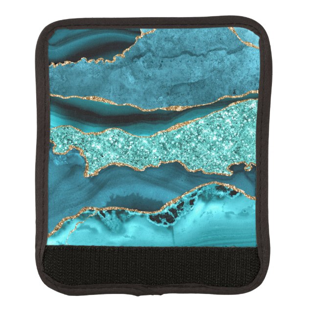 Agate Teal Blue Gold Glitter Marble Aqua Turquoise Luggage Handle Wrap (Front)