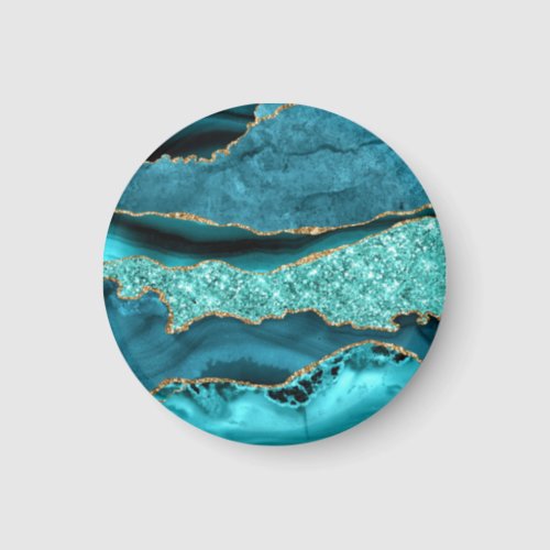 Agate Teal Blue Gold Glitter Marble Aqua Turquoise Magnet