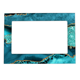 Agate Teal Blue Gold Glitter Marble Aqua Turquoise Magnetic Frame