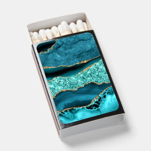 Agate Teal Blue Gold Glitter Marble Aqua Turquoise Matchboxes