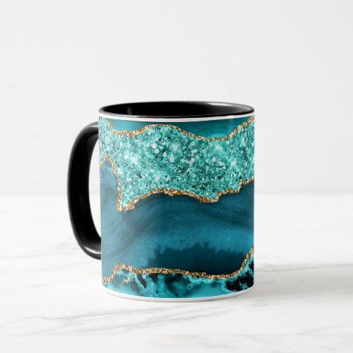 Agate Teal Blue Gold Glitter Marble Aqua Turquoise Mug