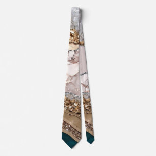 Agate Teal Blue Gold Glitter Marble Aqua Turquoise Neck Tie