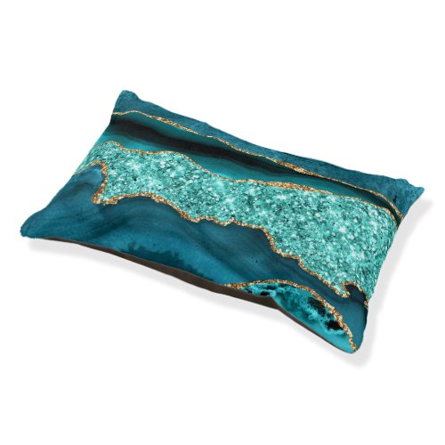 Agate Teal Blue Gold Glitter Marble Aqua Turquoise Pet Bed