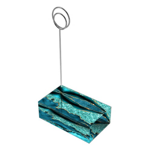 Agate Teal Blue Gold Glitter Marble Aqua Turquoise Place Card Holder