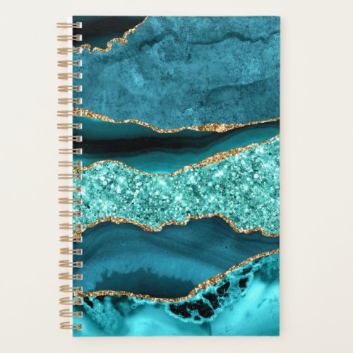 Agate Teal Blue Gold Glitter Marble Aqua Turquoise Planner