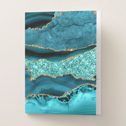 Agate Teal Blue Gold Glitter Marble Aqua Turquoise Pocket Folder
