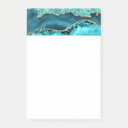Agate Teal Blue Gold Glitter Marble Aqua Turquoise Post_it Notes