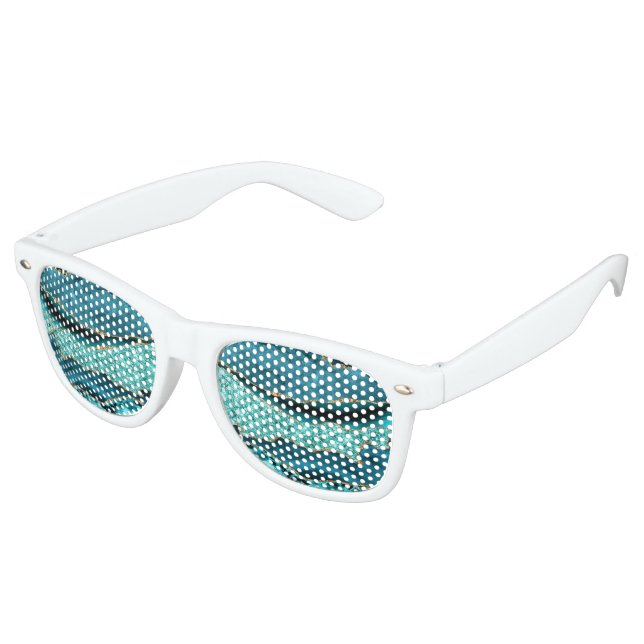 Agate Teal Blue Gold Glitter Marble Aqua Turquoise Retro Sunglasses (Angled)