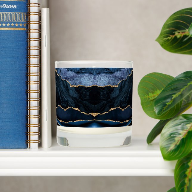 Agate Teal Blue Gold Glitter Marble Aqua Turquoise Scented Candle (Shelf)