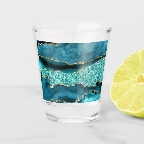 Agate Teal Blue Gold Glitter Marble Aqua Turquoise Shot Glass