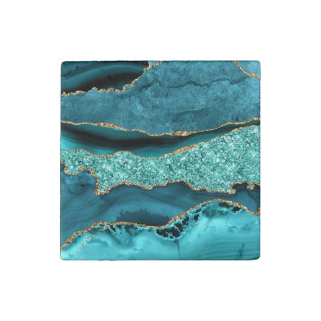 Agate Teal Blue Gold Glitter Marble Aqua Turquoise Stone Magnet