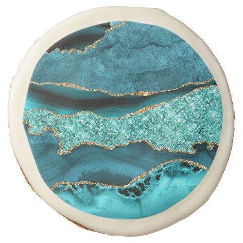 Agate Teal Blue Gold Glitter Marble Aqua Turquoise Sugar Cookie