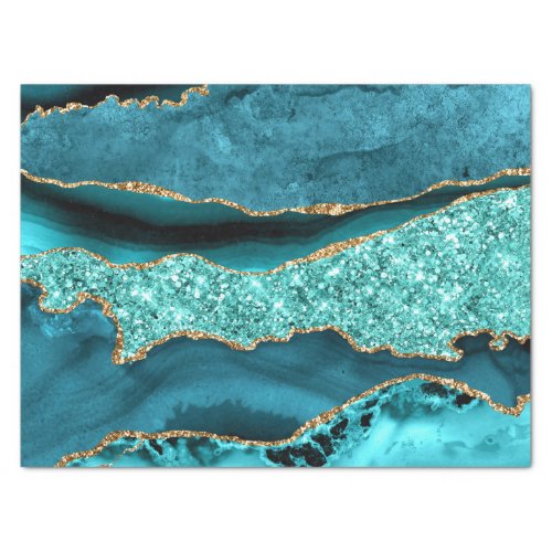 Agate Teal Blue Gold Glitter Marble Aqua Turquoise Tissue Paper