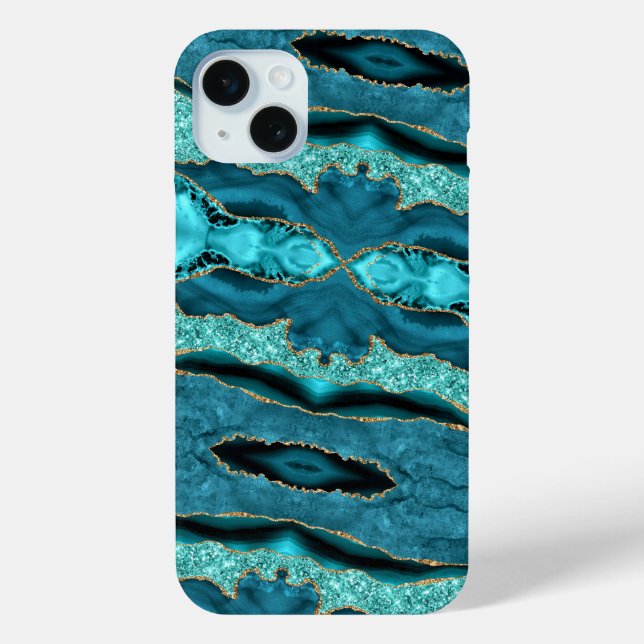 Agate Teal Blue Gold Glitter Turquoise iPhone Case (Back)