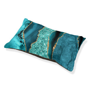 Agate Teal Blue Gold Marble Aqua Turquoise Pet Bed