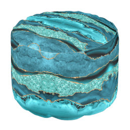 Agate Teal Blue Gold Marble Aqua Turquoise Pouf