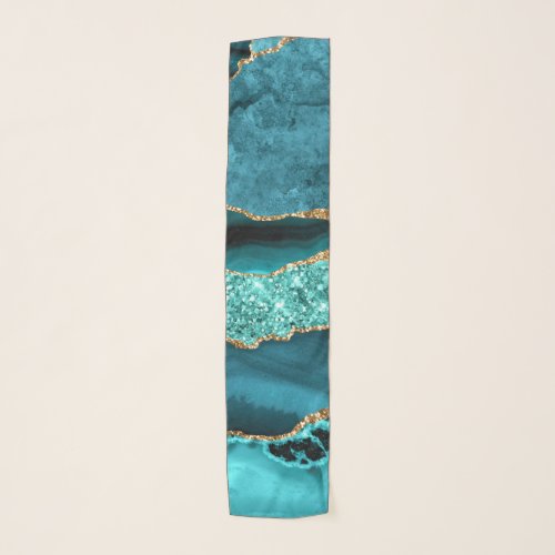 Agate Teal Blue Gold Marble Aqua Turquoise Scarf