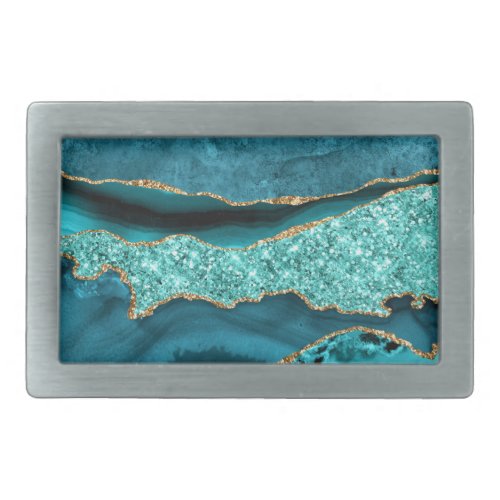 Agate Teal Blue Gold Marble Turquoise Belt Buckle