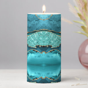 Agate Teal Blue Gold Marble Turquoise Candle