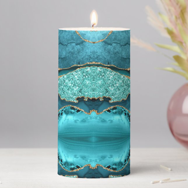 Agate Teal Blue Gold Marble Turquoise Candle (In Situ)