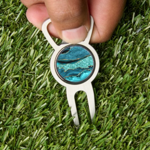 Agate Teal Blue Gold Marble Turquoise Divot Tool
