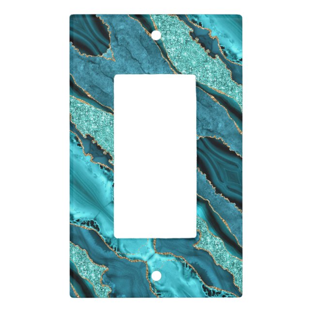 Agate Teal Blue Gold Turquoise Light Switch Cover (Front)