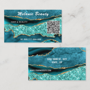 Agate Teal Blue Turquoise QR Code Business Card