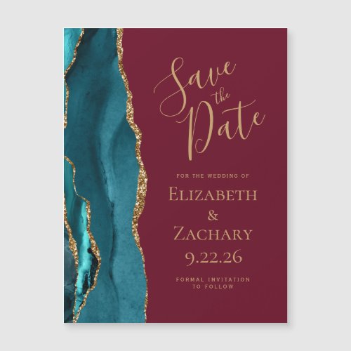 Agate Teal Gold Burgundy Magnetic Save the Date