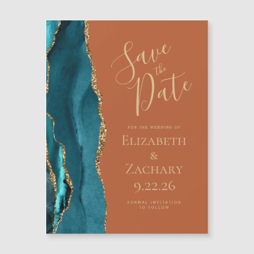 Agate Teal Gold Burnt Orang Magnetic Save the Date