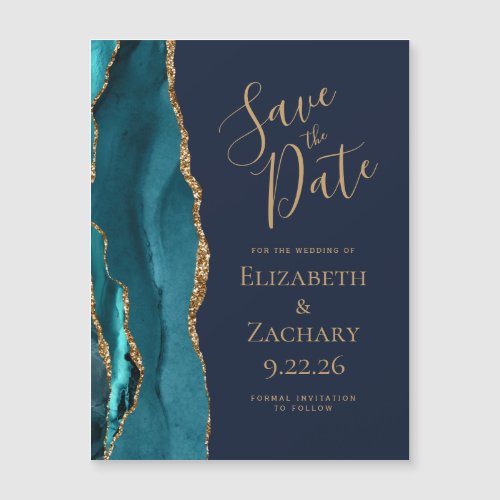 Agate Teal Gold Navy Blue Magnetic Save the Date