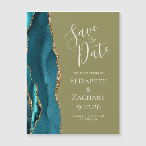 Agate Teal Gold Olive Green Magnetic Save the Date