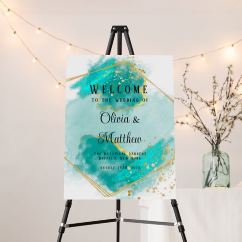 Agate Teal  Gold Paint Wedding Welcome Sign 