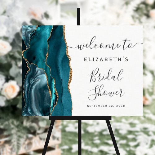 Agate Teal Gold Script Bridal Shower Welcome Foam Board