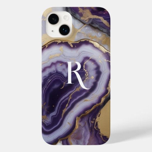 Agate Texture Decorative Monogram Purple Case_Mate iPhone 14 Plus Case