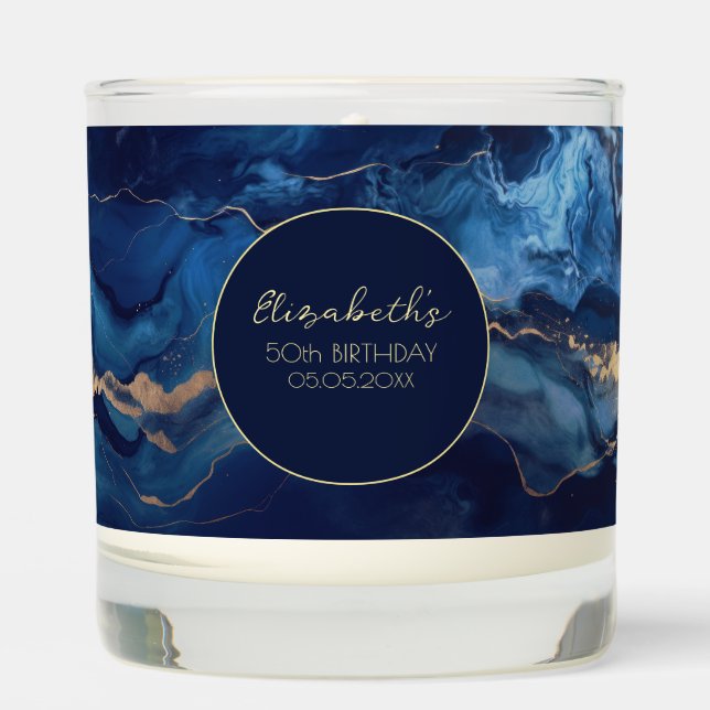 Agate Texture Gold Glitter Marble Aqua Birthday Scented Candle (Front)