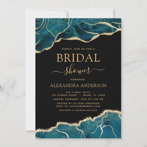 Agate Turquoise Bridal Shower Teal Gold Blue Invit Invitation