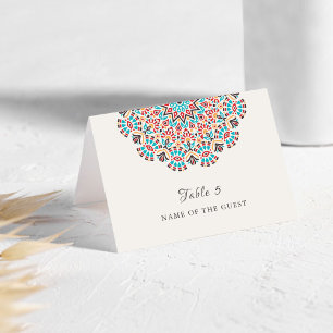 Agate Turquoise Floral Mandala Wedding Place Card