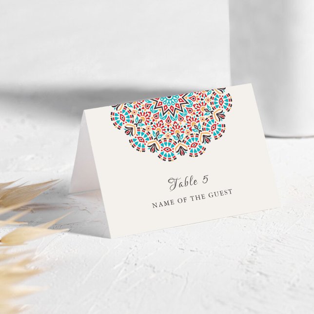 Agate Turquoise Floral Mandala Wedding Place Card (Creator Uploaded)