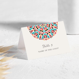 Agate Turquoise Floral Mandala Wedding Place Card