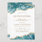 Agate Turquoise Quinceañera Teal Gold Blue Invitation (Front/Back)