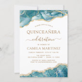 Agate Turquoise Quinceañera Teal Gold Blue Invitation (Front)