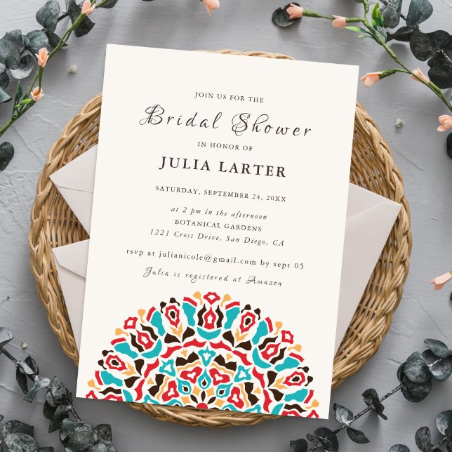 Agate Turquoise Teal Floral Mandala Bridal Shower Invitation (Creator Uploaded)