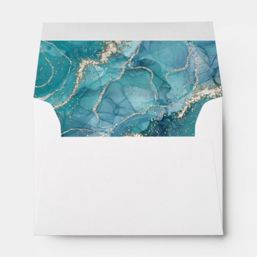 Agate Turquoise Teal Gold Wedding Envelope