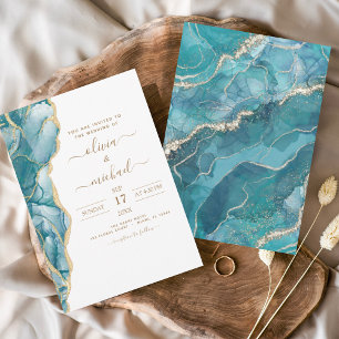 Agate Turquoise Teal Gold Wedding Invitation