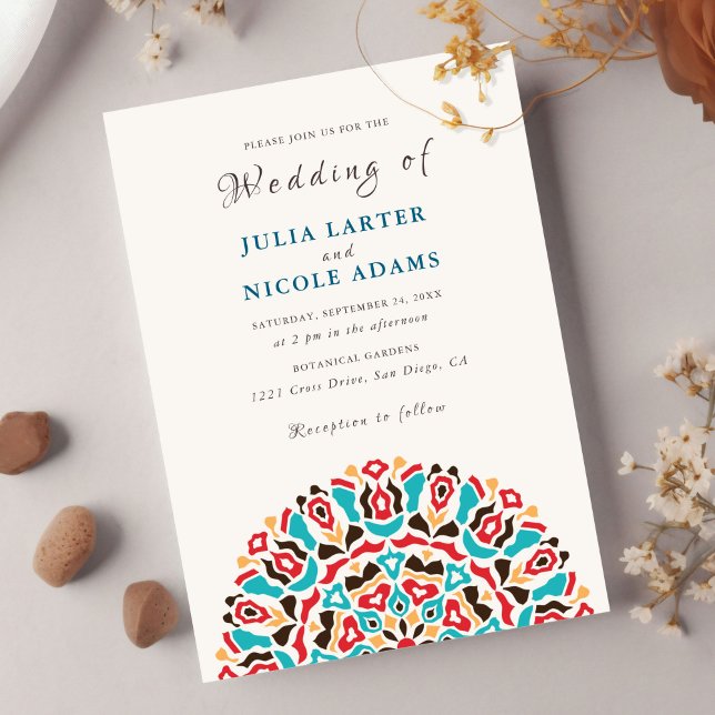 Agate Turquoise Teal & Wine Floral Mandala Wedding Invitation (Creator Uploaded)