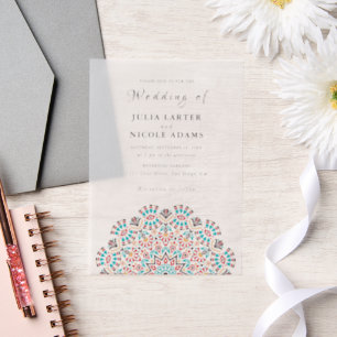 Agate Turquoise Teal & Wine Floral Mandala Wedding Vellum Invitations