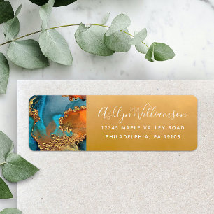 Agate watercolor turquoise gold orange address label
