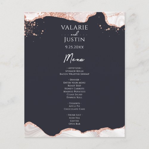 Agate White and Rose Gold Budget Wedding Menu Flyer