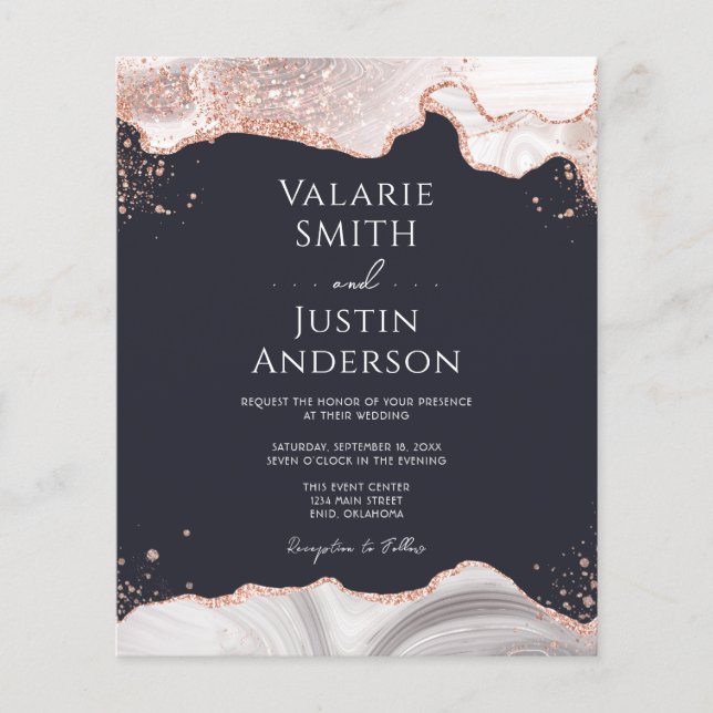 Agate White Rose Gold Budget Wedding Flyer (Front)